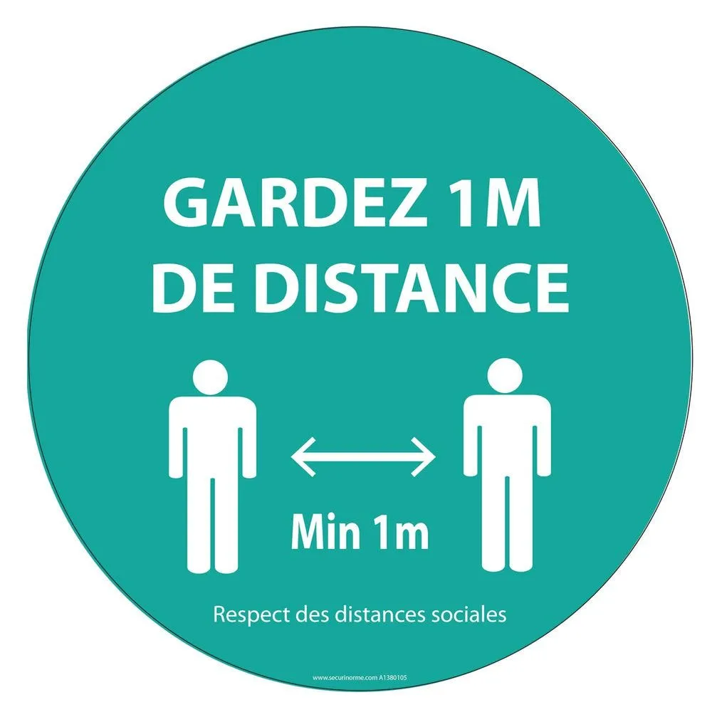 Adhesif pour sol rond bleu 300mm Gardez vos distances