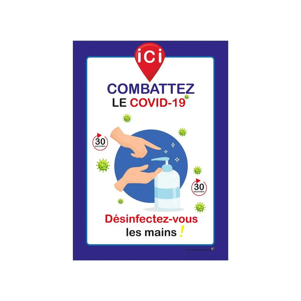Autocollant 'ICI DESINFECTEZ-VOUS LES MAINS' format A3