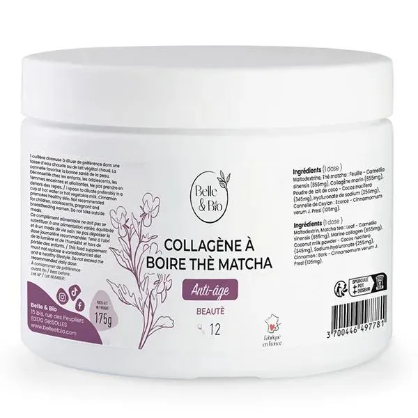 Belle & Bio Anti âge Collagène marin à boire Thé matcha 175g