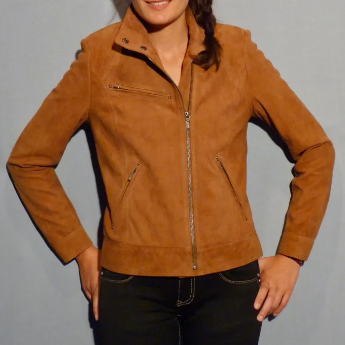 Blouson femme en daim noisette