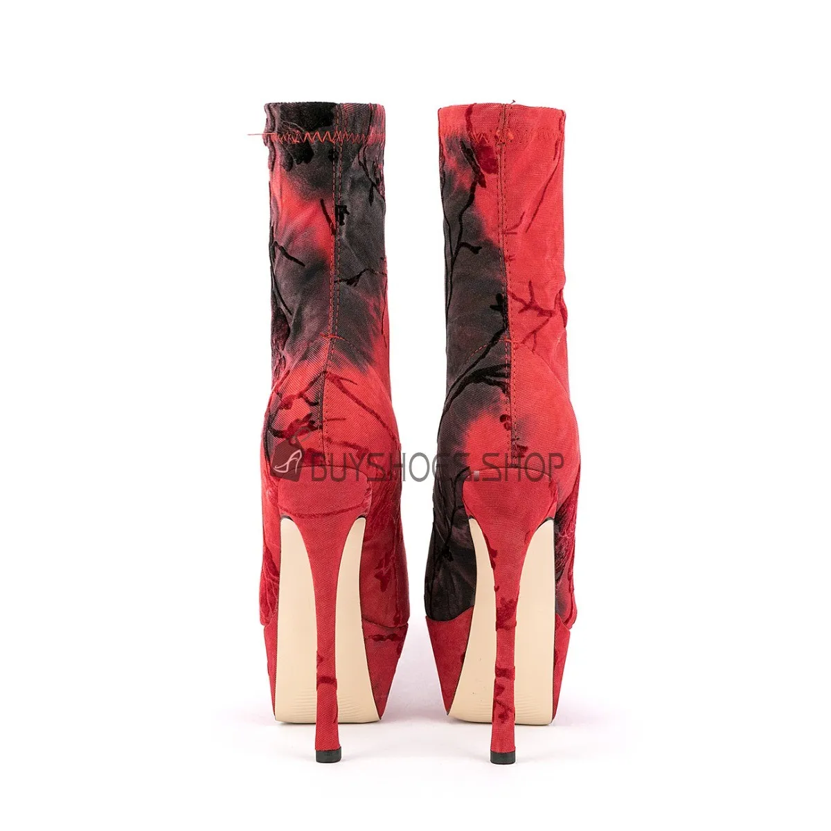 Boots Femme Fourrees Fleur Habillé Talon Haut 15 cm Velour Plateforme Degrade De Couleur Avec Colorblock Talon Aiguille Chausset