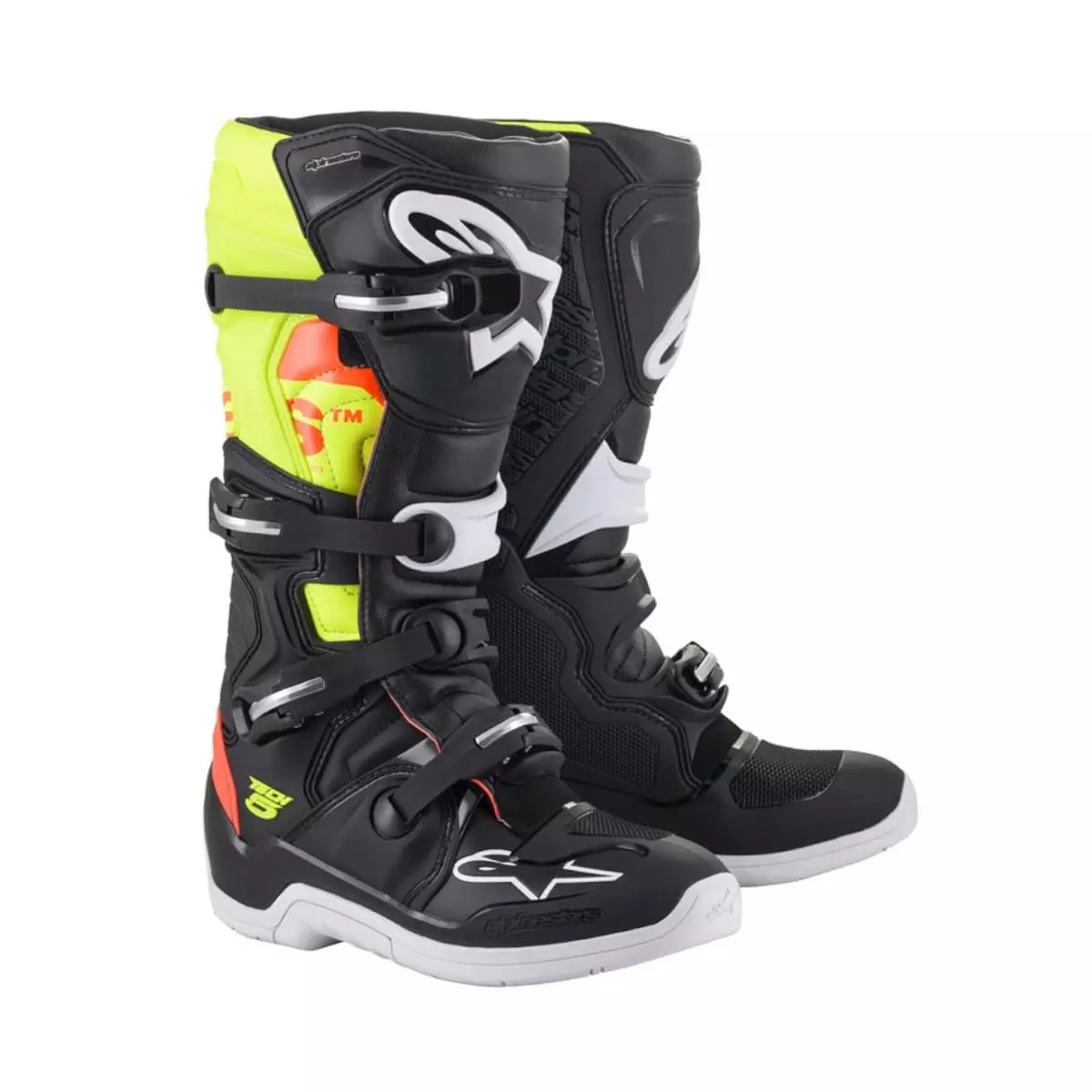 Bottes Alpinestars Tech 5 Noir Jaune Fluo Rouge - Bottes Cross