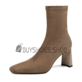 Bottines D hiver Confort Moderne Élégantes Bout Fermé Habillé Talon 8 cm Casual Bout Carré Suède Chaussette Stretch Femme