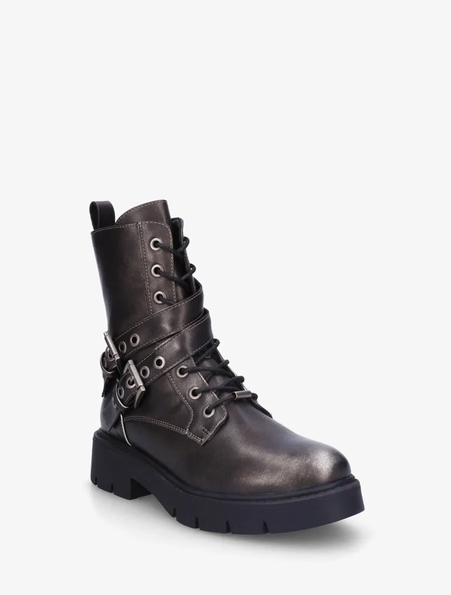 Bottines montantes en simili à double sangles - Anthracite