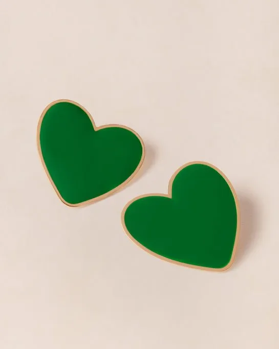 Boucles d'oreilles Big Love émoi émoi - émail vert et or fin 24 carats