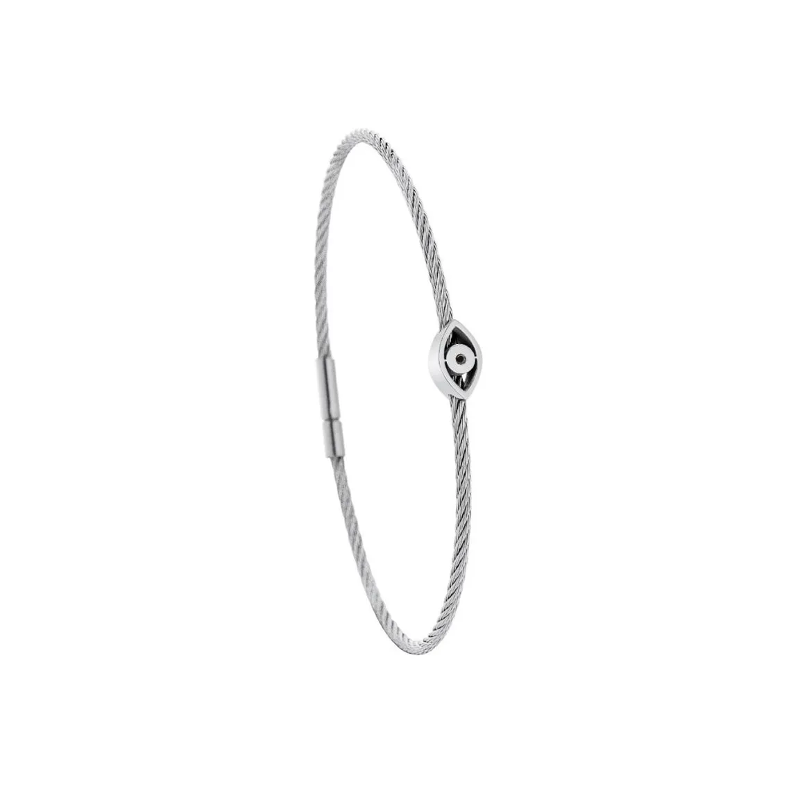 Bracelet acier motif oeil avec diamant noir 1 mm | 3 Suisses
