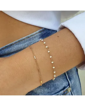 Bracelet plaqué or perles émail blanc bijou minimaliste créateur