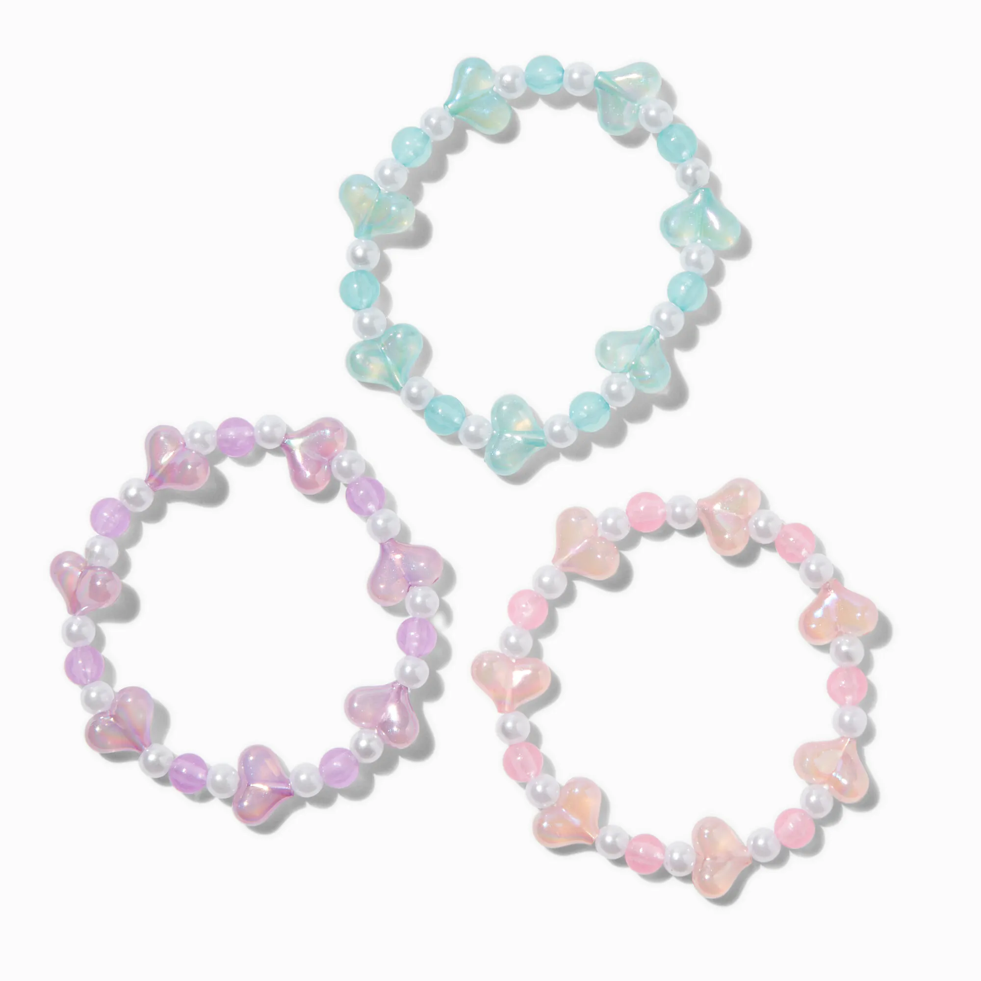 Bracelets élastiques perlés cœur pastel phosphorescents Claire's Club - Lot de 3