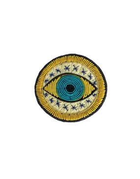 Broche brodée ronde oeil turquoise
