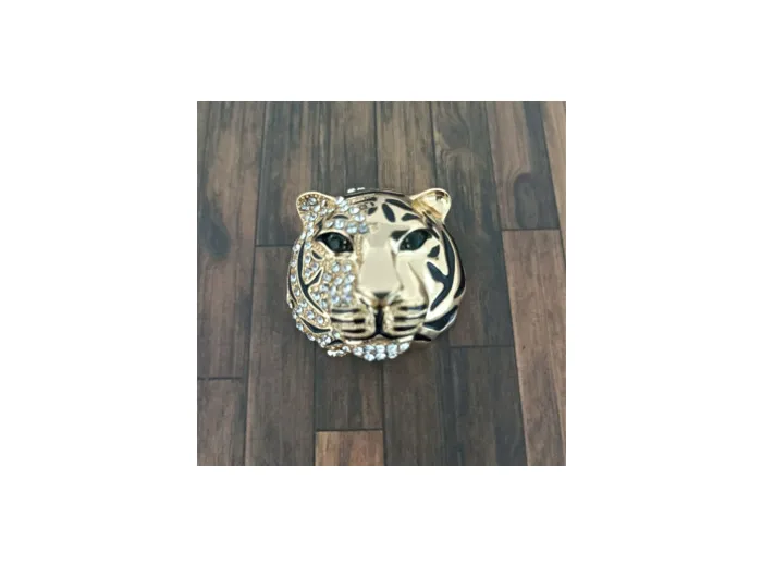 Broche émail et strass tête de tigre
