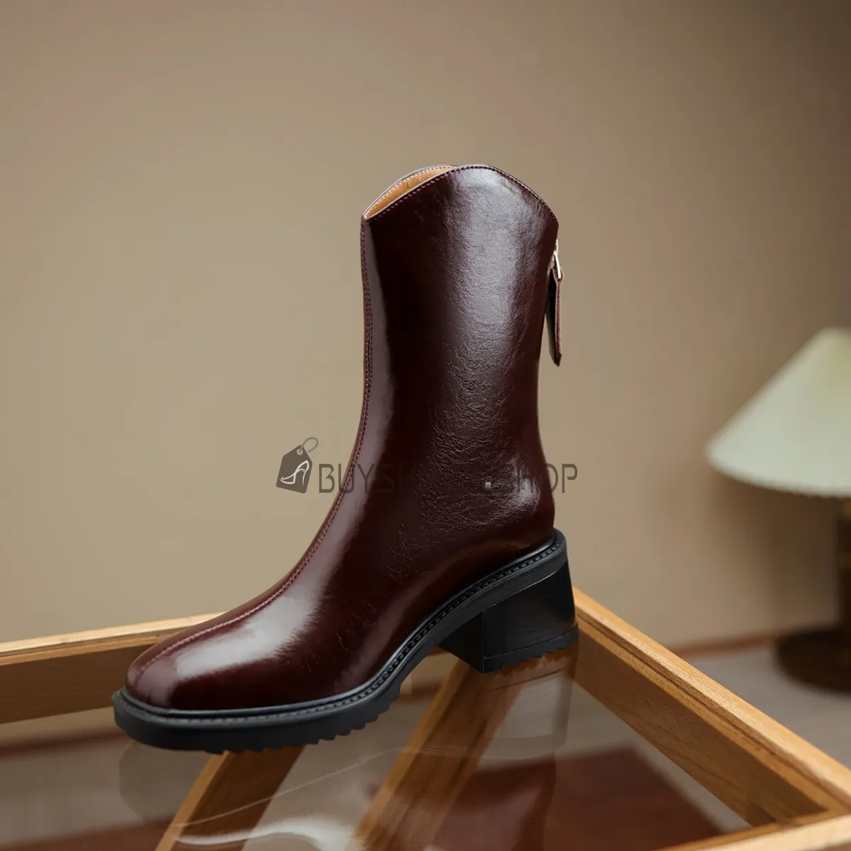 Chelsea Fermeture Éclair Confort Talons Carrés Fourrées Talons Epais Moderne Talon Bas Bottine Bout Carré Vintage Cuir