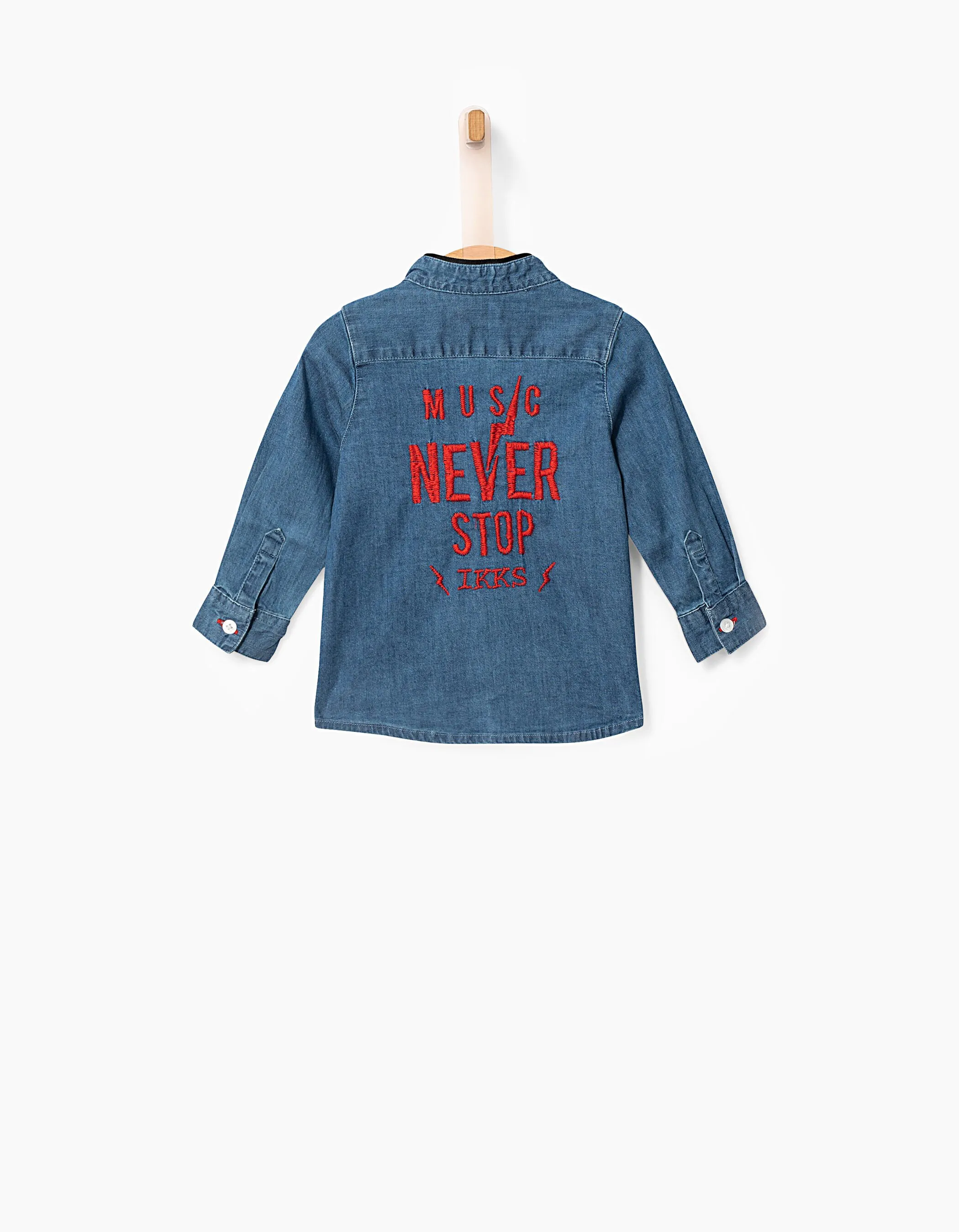 Chemise en jean col Mao à dos brodé bébé garçon