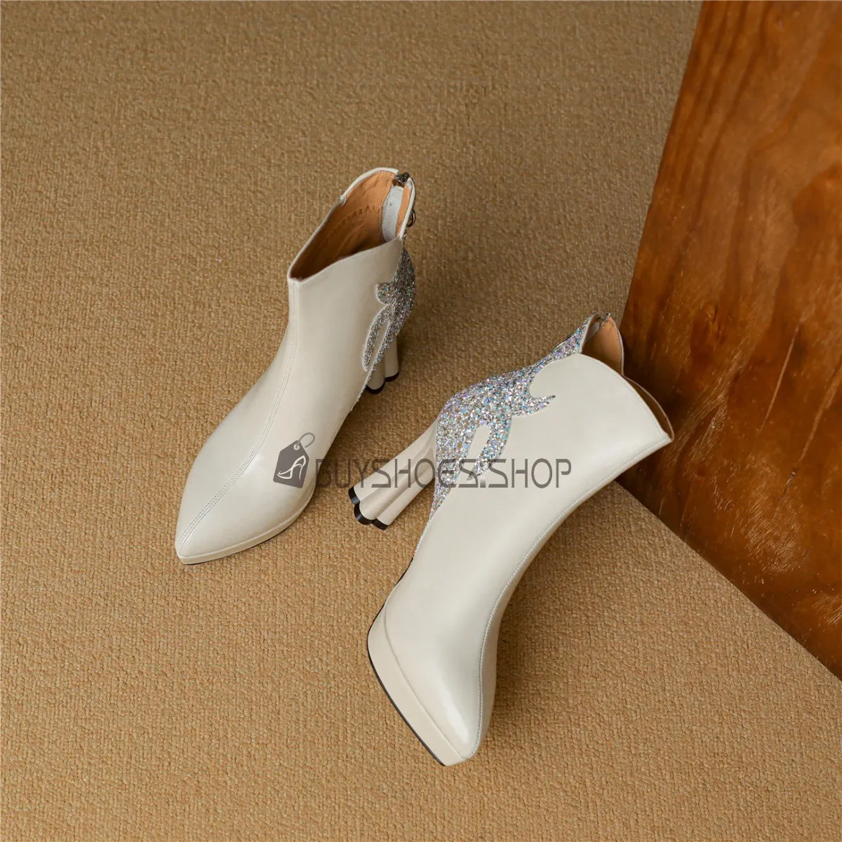 Classique Talon Epais Talons Carrés Bottine Paillette A Talon 10 cm Habillées Femme