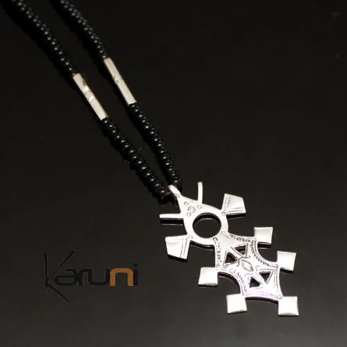 Collier en Argent Croix du Niger Perles d'Onyx Noir 06 Tillya
