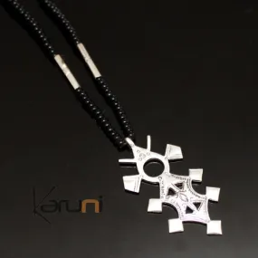 Collier en Argent Croix du Niger Perles d'Onyx Noir 06 Tillya