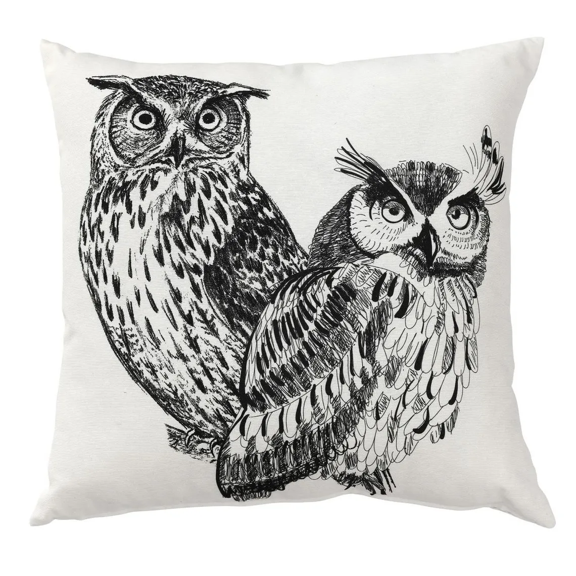 Coussin motif chouette avec enveloppe déhoussable en coton blanc | 3 Suisses