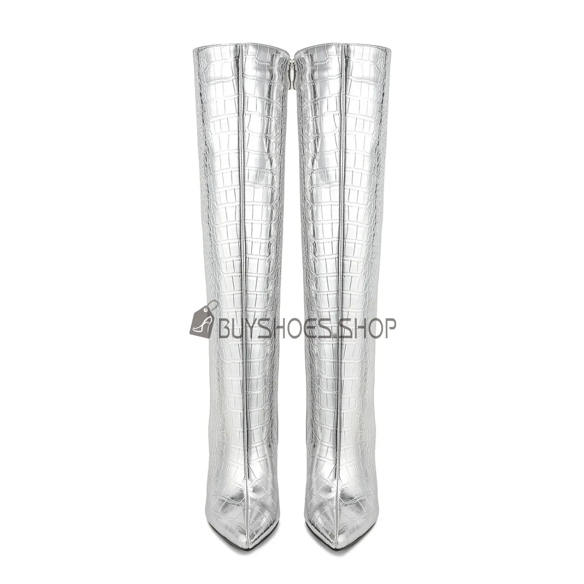 Habillé Talon 10 cm Vernis Fourrees Serpent Brillante Moderne Talon Spécial Bottes Haute Femme Bottes Genoux Simili Cuir