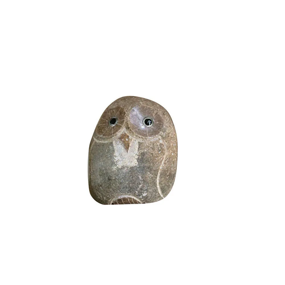 Happy Chouette en pierre beige - H.17 cm