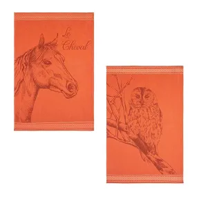 Lot de 2 torchons en jacquard de coton, Etalon et Chouette | 3 Suisses