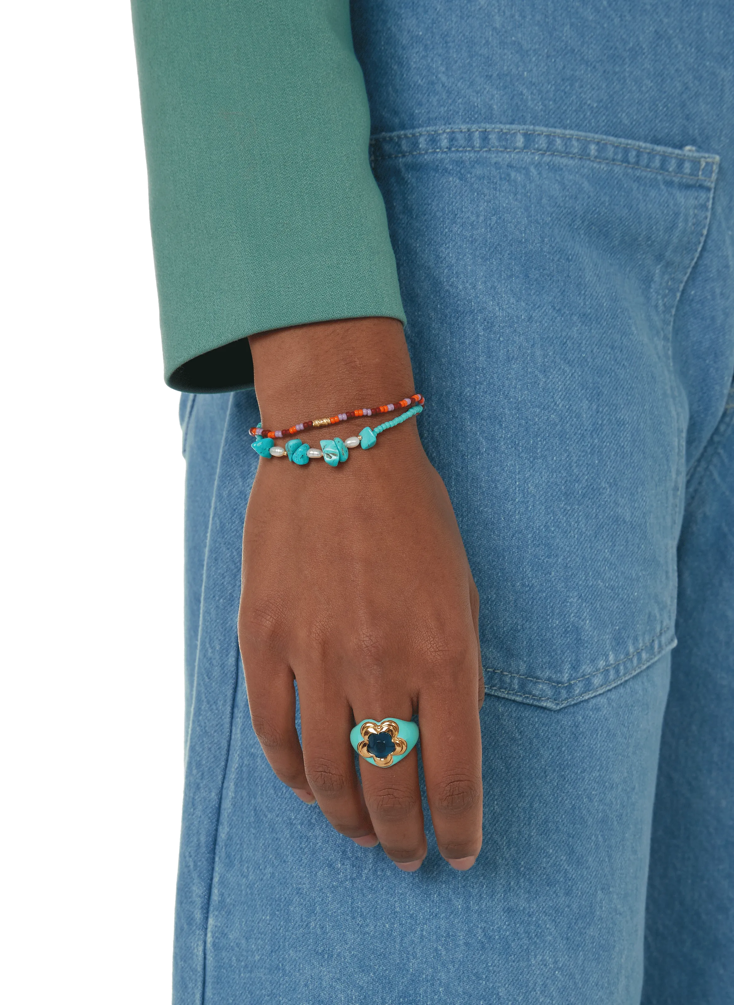 MISSOMA  Bague Good Vibes Flower en émail - Bleu