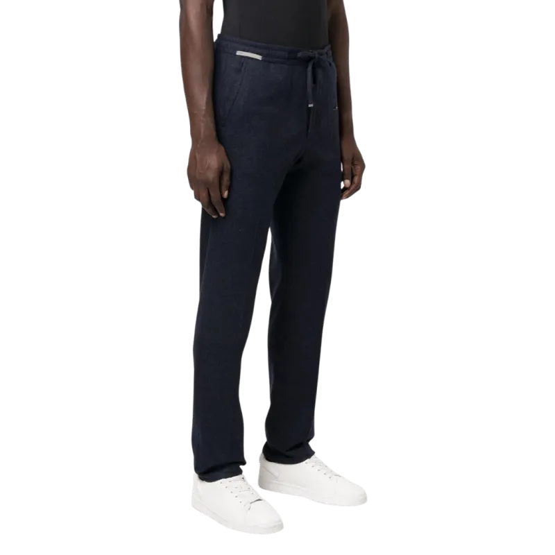 Pantalon laine vierge bleu marine taille élastique cordon