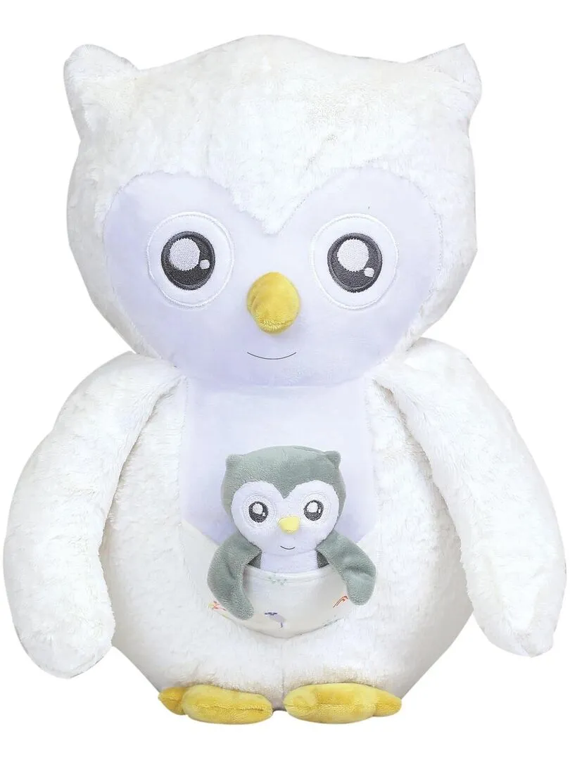 Peluche Chouette Et Son Bébé (44 Cm) - Blanc