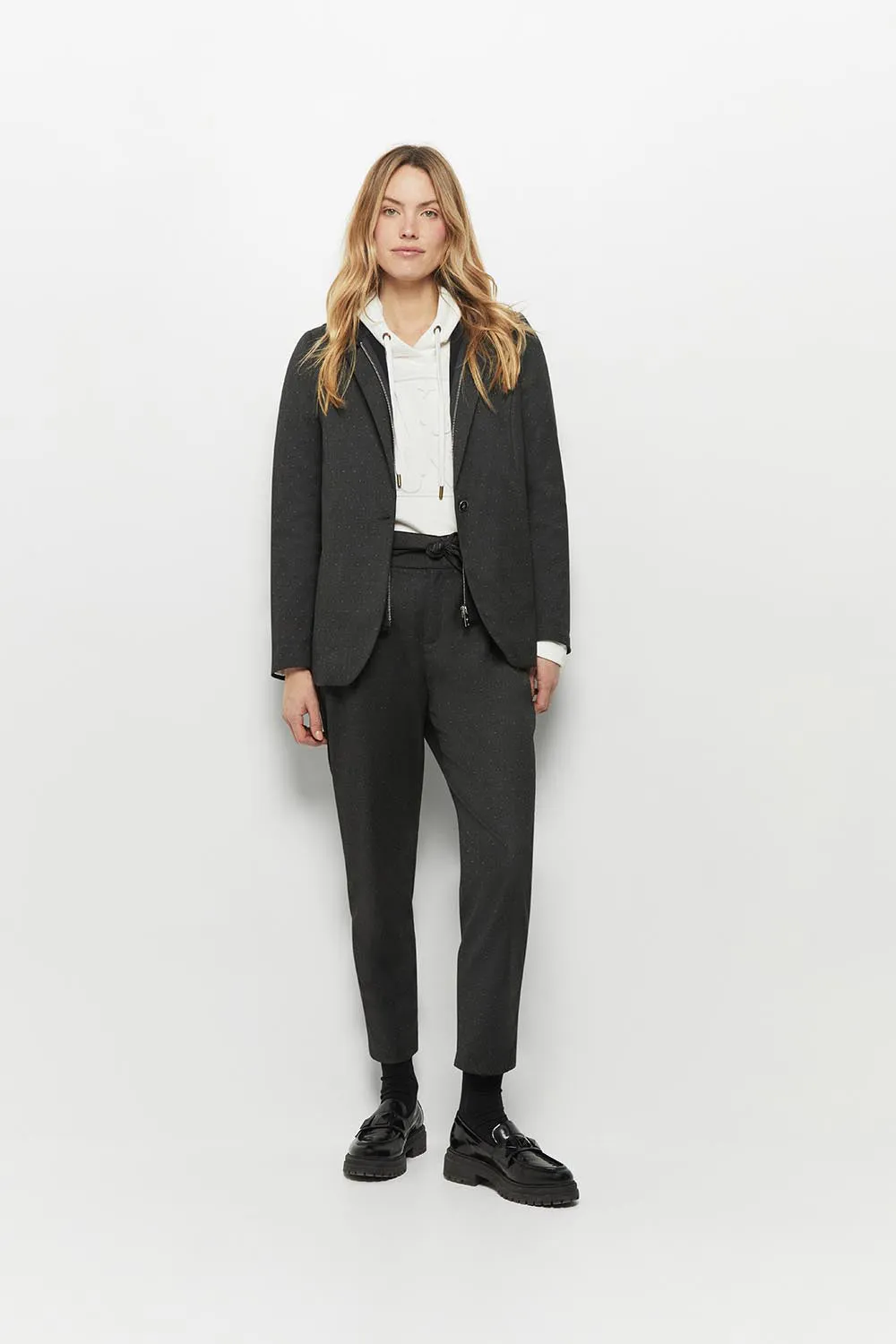 PLATON - Pantalon anthracite néo-battle à motif pois
