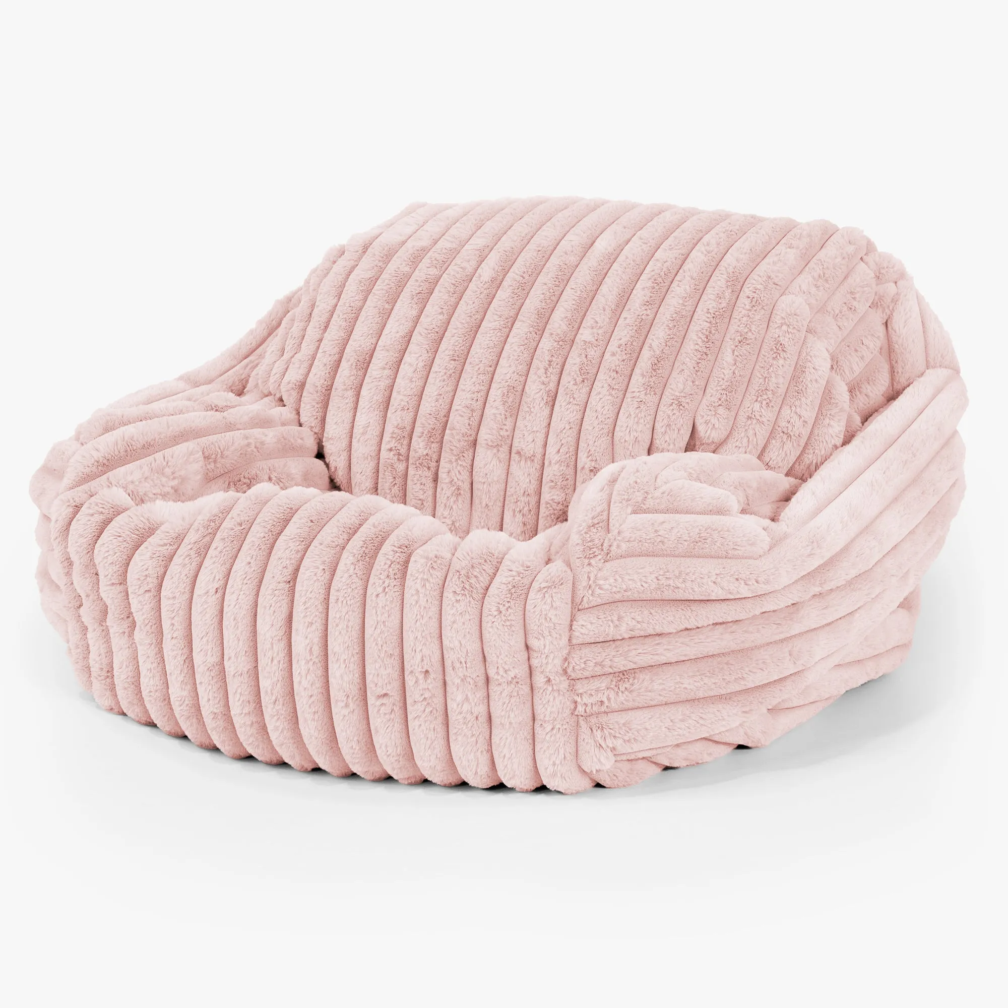 Pouf Fauteuil Sabine - Velours Ctelé Ultra Pelucheux Rose Pastel