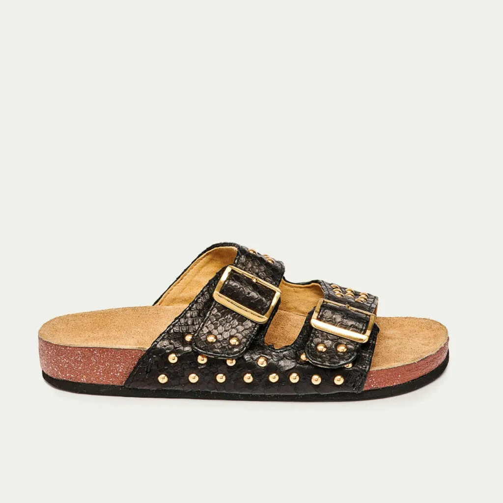 Sandales Odette Noires Clous Or