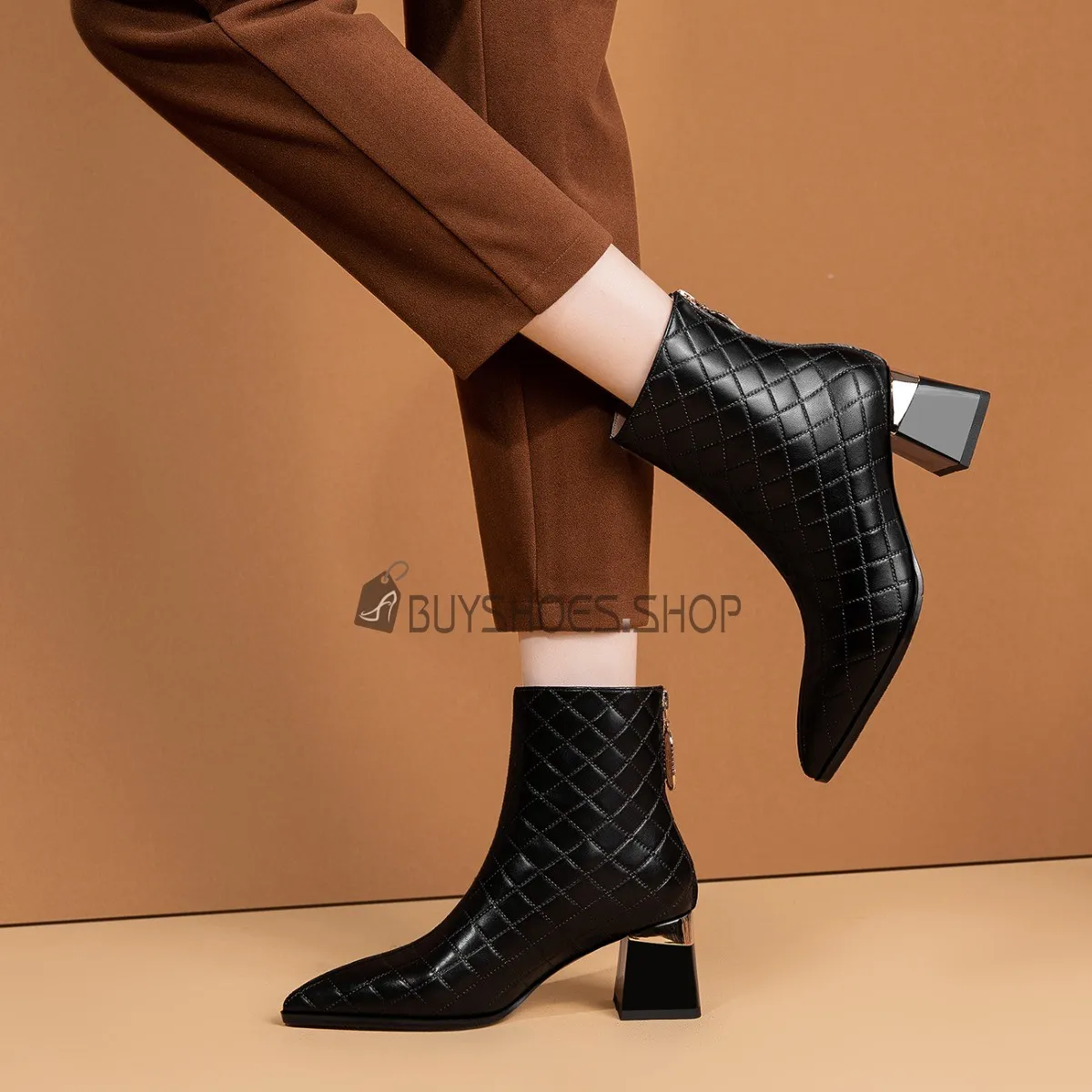 Talon 6 cm Moderne Confort Bottines Femme Vernis Élégantes Matelassé Talon Carré