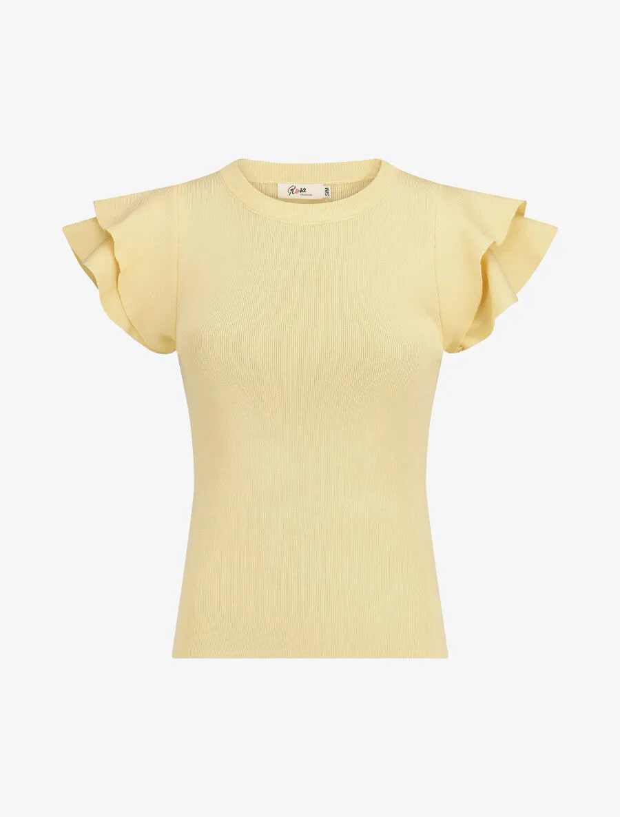 Top ajusté en maille mancherons volantés - Jaune pastel