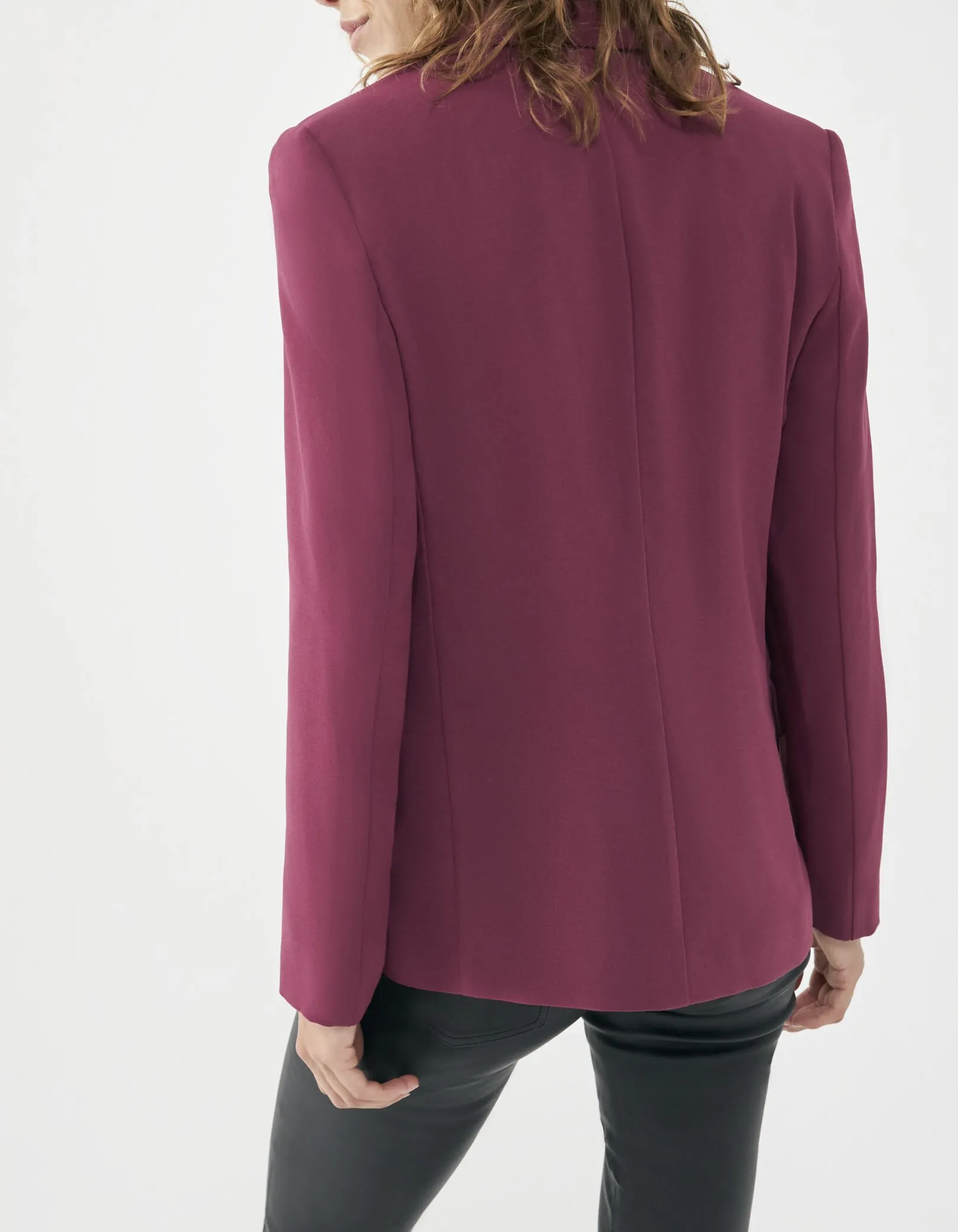 Veste mi-longue de tailleur en crêpe coloris violet femme