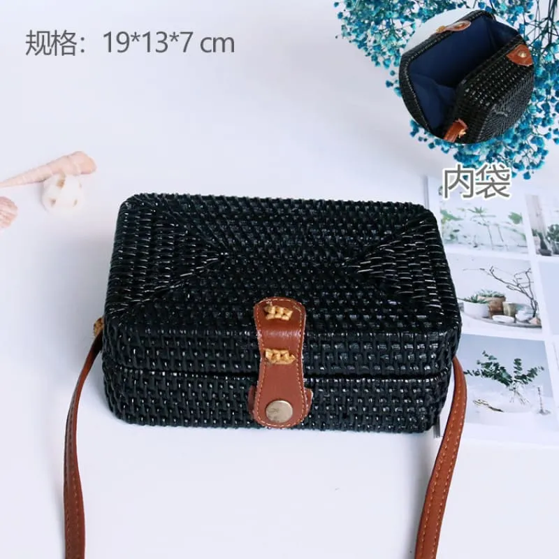 越南藤编单肩包包ins女式斜跨迷你小方包手机包复古日韩百搭零钱